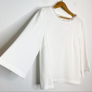 FRNCH Paris Lace Trim bell sleeve blouse white M